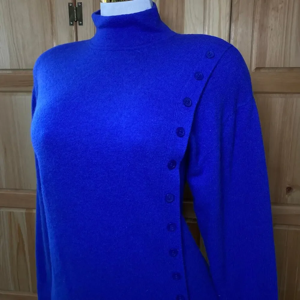 True Vintage Rabbit Hair and Lambswool Luxury Old Money Asymmetric Button Dress - Picture 10 of 16